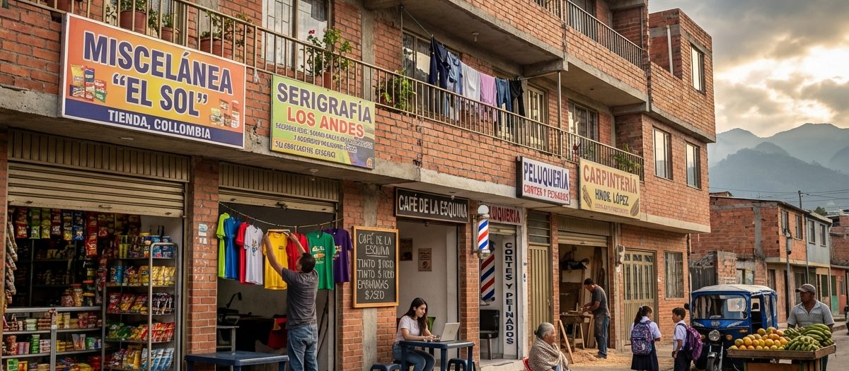 Primer piso comercial de un barrio con tienda, taller y vecinos