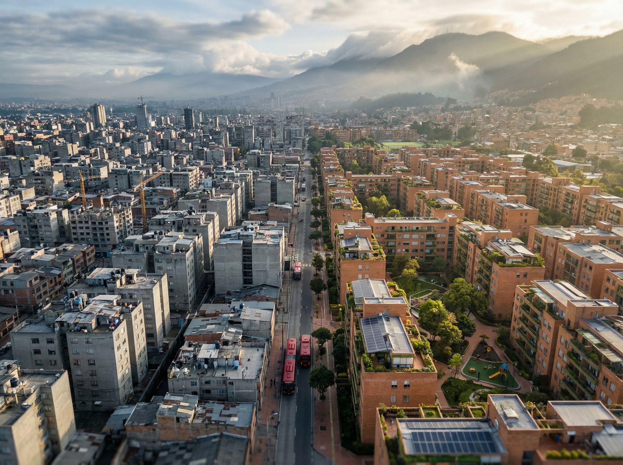 Una misma calle partida: a un lado, gris y apagada; al otro, cálida y con vecinos