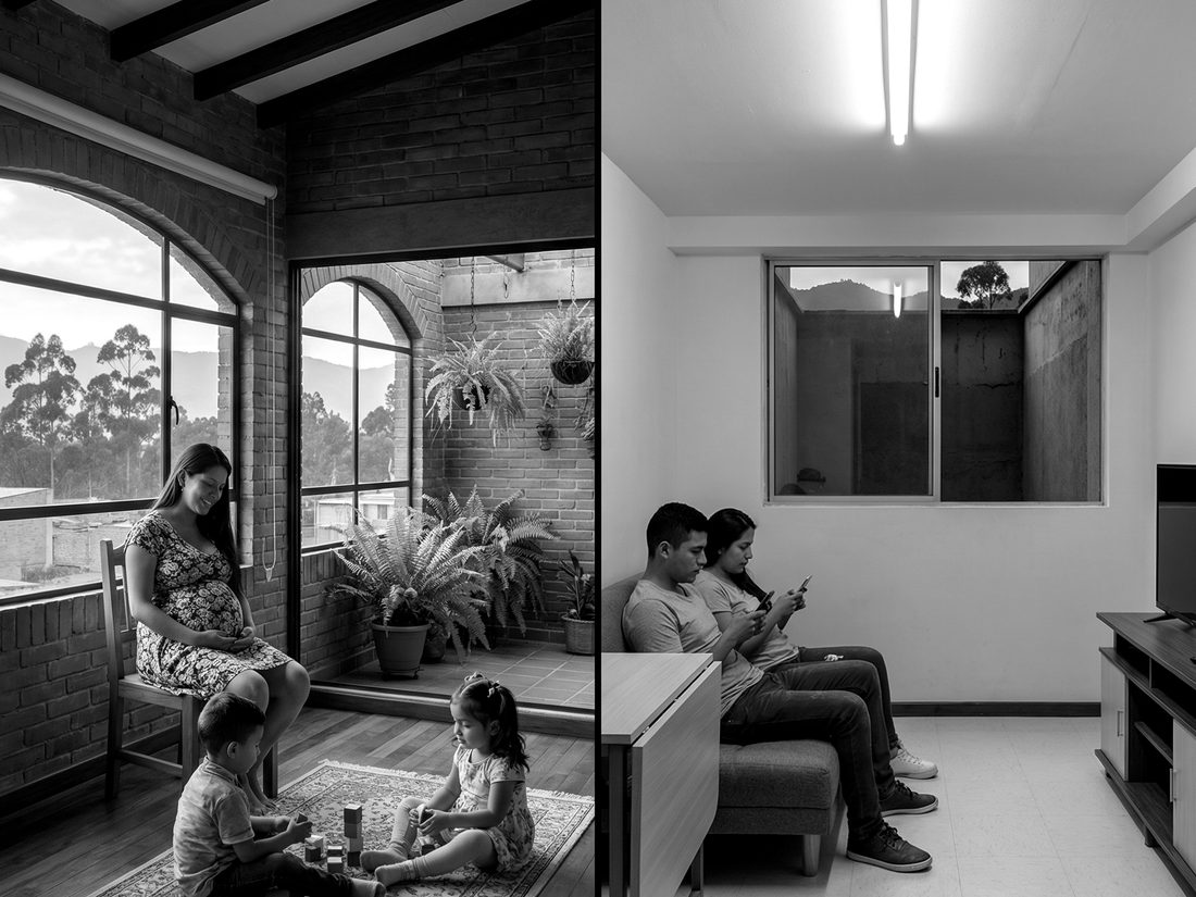 Apartamento mínimo frente a una casa que creció con la familia